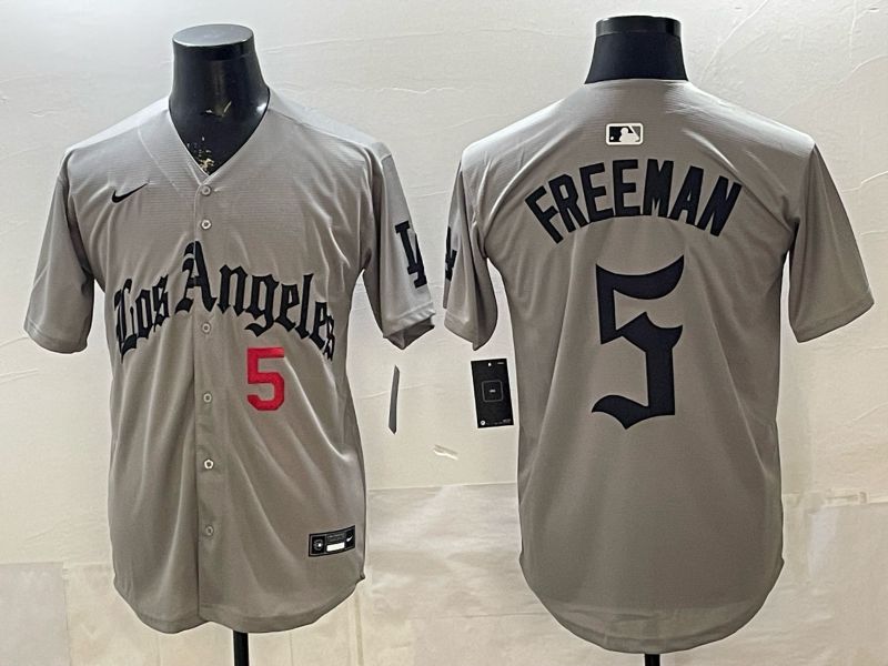 Men 2026 Los Angeles Dodgers #5 Freeman Grey Five generations Nike MLB Jersey style 004